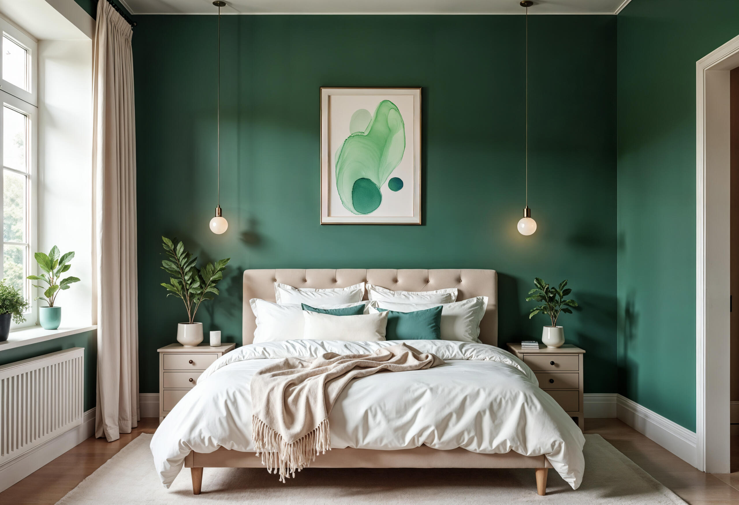 elegant bedroom interior with green walls stylish decor scaled » StayBooked