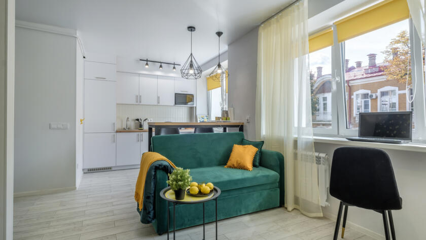 interior modern living room guestroom studio apartments with sofa tv &raquo; StayBooked